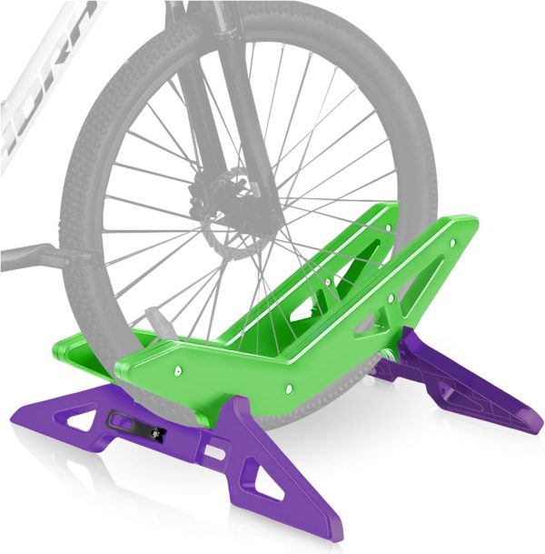 Adjustable Floor Bike Stand — Fits 16" to 29" Mountain & Road Bikes; Foldable & Portable; Ideal Indoor, Outdoor, & Garage Storage Solution (Green)