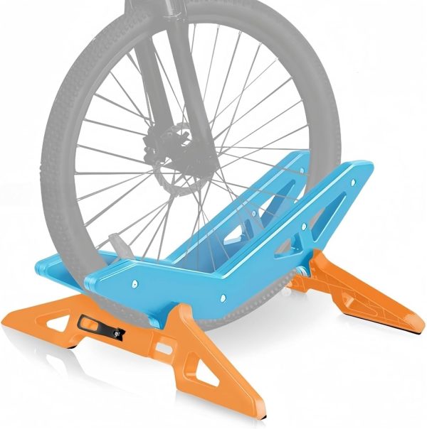 Portable Floor Bike Stand — Adjustable Parking Rack; Suitable for 20" Fits Mountain and Road Bikes up to 29 Inches — The Ideal Choice for Home and Garage Parking (Blue & Orange)