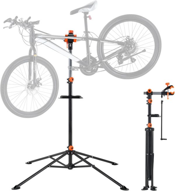 Bike Repair Stand | 4-Legged Steel Repair Workbench | Height Adjustable | Includes Magnetic Tool Tray | Foldable Maintenance Stand