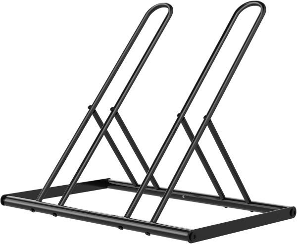 Double-Bike Parking Rack — Floor Stand for Outdoor Use; Heavy-Duty Design for Garages; Suitable for Home, Yard, & Office Environments (Black)